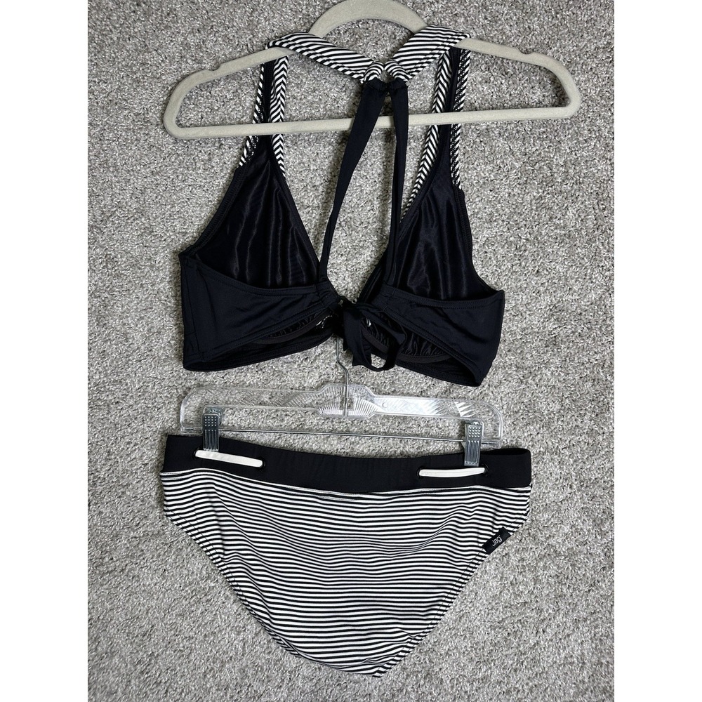 JAG 2‎ Piece Bikini Set 36D/DD Top Large Bottom Black Stripe Swim - Picture 2 of 8